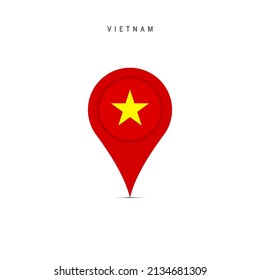 Teardrop map marker with flag of Vietnam. Vietnamese flag inserted in the location map pin. Flat vector illustration isolated on white background.