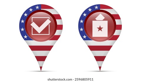 Teardrop map pin. Location of the polling station. 3D realistic vector illustration isolated on white.
