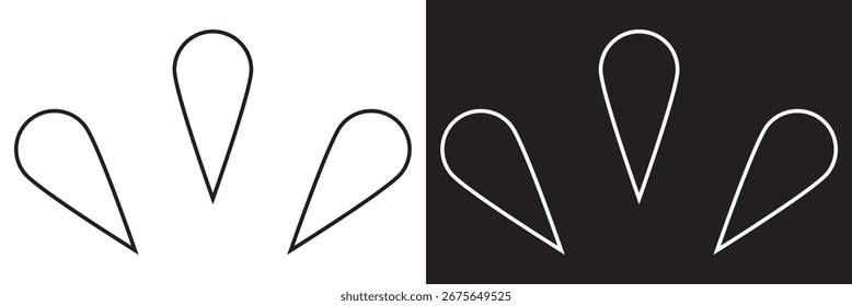 Teardrop outline vector design. Minimalist illustration featuring three teardrop outlines mirrored in negative space, ideal for abstract design and backgrounds. vector illustration

