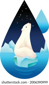 Teardrop polar bear on a small glacier