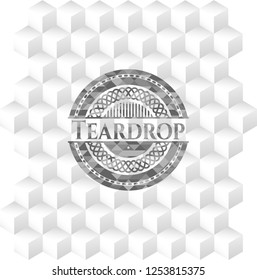 Teardrop realistic grey emblem with geometric cube white background