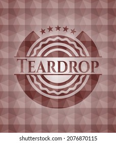 Teardrop red seamless emblem with geometric background. 