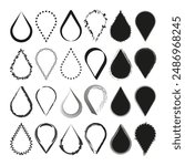 Teardrop shape collection. Various styles. Black and white. Vector illustration.