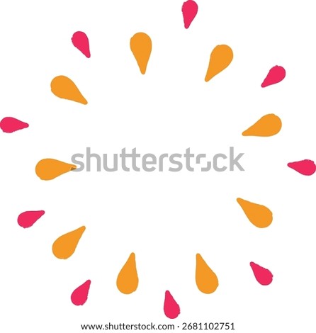 Teardrop shapes arranged in a circular pattern with a clean, abstract style. The illustration features droplets radiating outward in a symmetrical design. Cartoon vector illustration.