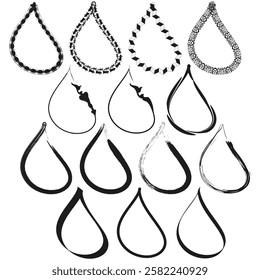 Teardrop shapes set. Decorative vector elements. Abstract black design. Geometric artistic symbols.