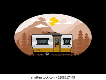 Teardrop van camper for camping illustration badge design