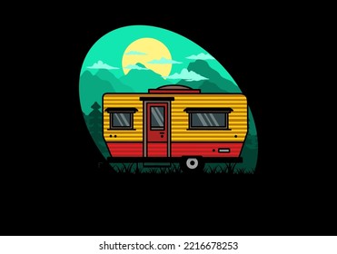 Teardrop van camper for camping illustration badge design