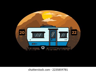 Teardrop van camper for camping illustration badge design