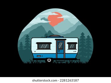 Teardrop van camper for camping illustration badge design