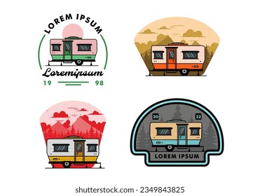 Teardrop van camper for camping illustration badge design