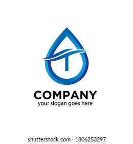Teardrop vector logo design with letter T in the middle suitable for drinking water company