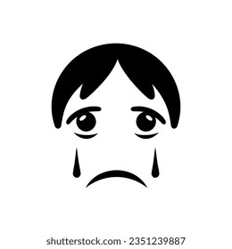 Tearful face icon on white background