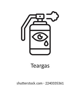 Ilustración de diseño del icono de contorno del vector de gases lacrimógenos. Símbolo de aplicación de la ley sobre el fondo blanco archivo EPS 10