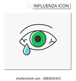 Tearing color icon. Eye irritation due to cold, flu. Viral or bacterial infections. Healthcare. Influenza concept. Isolated vector illustration