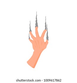 Tearing human hand, vector cartoon flat illustration isolated on white background