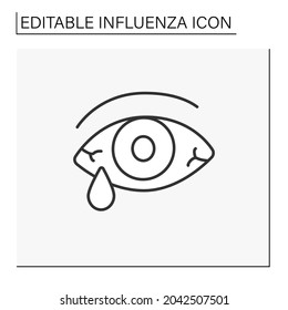 Tearing line icon. Eye irritation due to cold, flu. Viral or bacterial infections. Healthcare. Influenza concept. Isolated vector illustration. Editable stroke