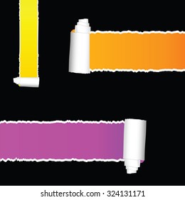 tearing paper set vector on black background