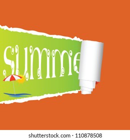 tearing paper with sign of summer vector illustration on a color background
