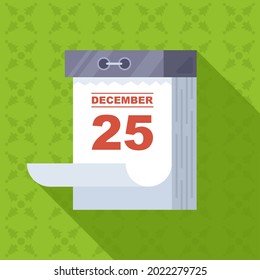 Tear-off calendar with christmas date. December 25 is a day off. flat vector illustration.