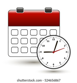 tear-off calendar with clockface on a white 
