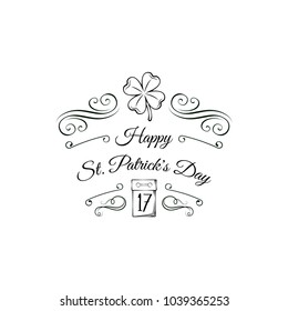Tear-off calendar with the date 17 March to St. Patrick s Day. Vector illustration isolated on white background with swirls, ornament elements and decoration.