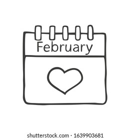 Tear-off calendar with the date February 14 and heart. Valentine's day concept. Vector illustration.