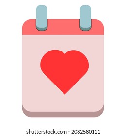 A tear-off calendar for every day, for Valentine's Day with a picture of a heart. For love, wedding. Vector illustration