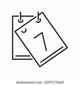 Tear-off calendar isolated outline icon. Vector seven day date, daily routine with torn sheet of paper sign. Agenda or appointment, deadline