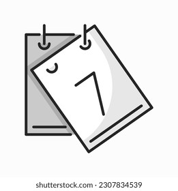 Tear-off calendar isolated outline icon. Vector agenda or appointment, deadline on 7 day of month. Seven date, daily routine with torn sheet of paper sign