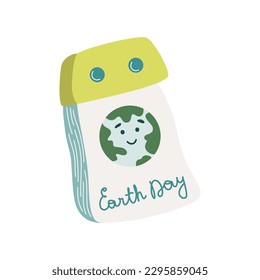 Tear-off calendar with kawaii Planet. Earth Day lettering. Ecology, sustainable lifestyle, environmental conservation concept. Hand drawn flat style vector illustration.
