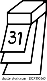 Tear-off calendar with New Year date 31 december doodle style. Hand drawn illustration