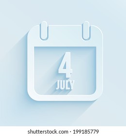 Tear-off calendar page for 4 July. Paper style square vector icon with long shadow isolated on gray background. Reminder symbol for Independence Day in USA