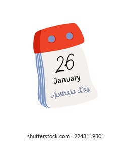 Tear-off calendar. Calendar page with Australia Day date. January 26. Flat style hand drawn vector icon.