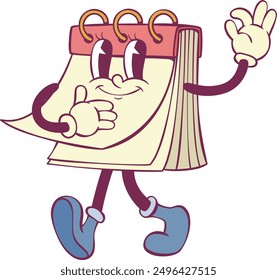 Tear-off calendar retro groovy mascot character