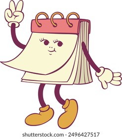 Tear-off calendar retro groovy mascot character
