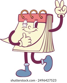 Tear-off calendar retro groovy mascot character