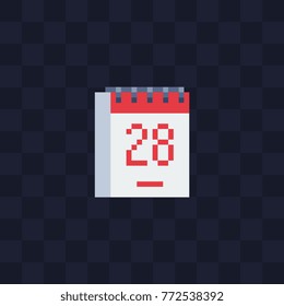 Tear-off calendar. Web site flat icon. Pixel art style. 8-bit. Isolated vector illustration.