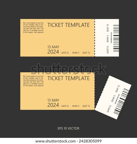 Tear-off ticket or coupon design template. Blank vector layout isolated on black background. 