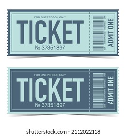 Tear-off ticket or detachable ticket with barcode. Concert, party, festival, cinema, theatre, event, circus, sport, invitation coupons or entrance talons. Vector illustration in flat style.