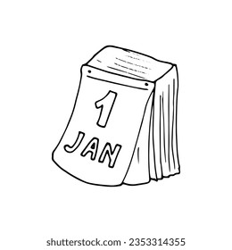 Abreißkalender mit Datum. Erster Tag des Monats. Vektorgrafik im Doodstil einzeln auf Weiß