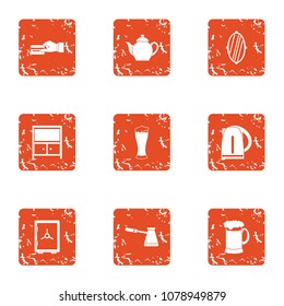 Tearoom icons set. Grunge set of 9 tearoom vector icons for web isolated on white background