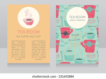 tearoom menu template, hand drawn card for cafe, vector illustration 