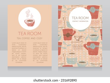tearoom menu template, hand drawn card for cafe, vector illustration 