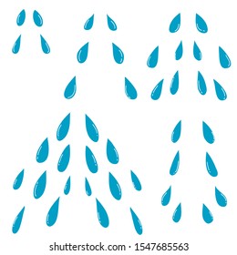Tears drops. Sorrow weeping cry streams, tear blob or sweat drop. Stream of crying wet eyes tears or rain droplets splash shape. Raindrops isolated vector cartoon illustration icons with doodle style