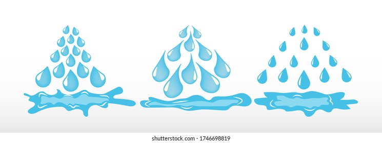 Las lágrimas caen.  Juego de iconos de caída de agua. Lágrimas, chorros de lágrimas, llanto, sollozo o duelo. Ilustración del vector, EPS 10.