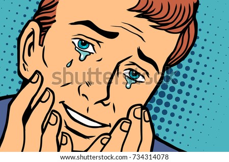 Tears of joy, funny face man in love