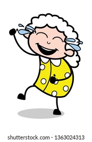 Tears Of Joy - Old Cartoon Granny Vector Illustration