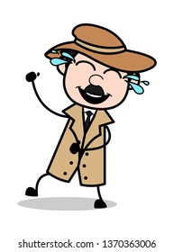 Tears of Joy - Retro Cartoon Police Agent Detective Vector Illustration