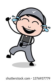 Tears of Joy - Retro Repairman Cartoon Worker Vector Illustration