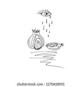 Tears, Onion. Vector Illustration.